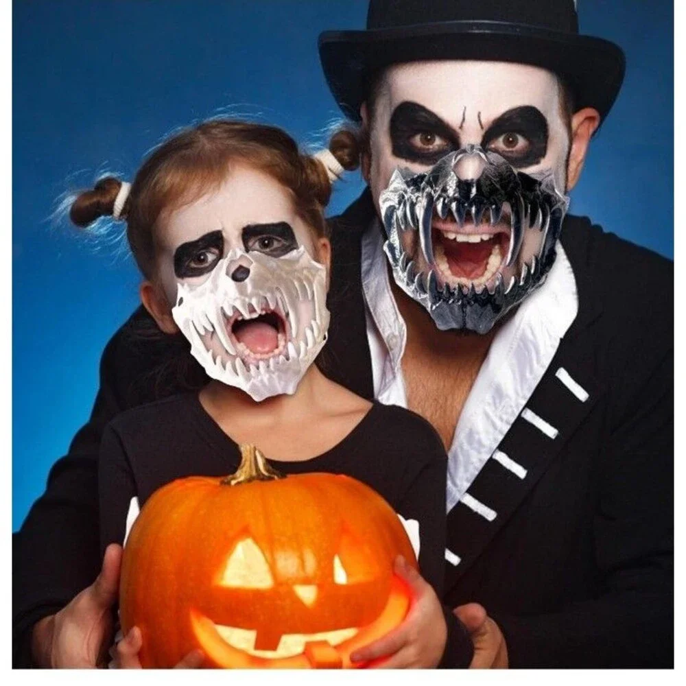 Half Mask Tiger Mask Skeleton Dragon Black Bone Scary Halloween
